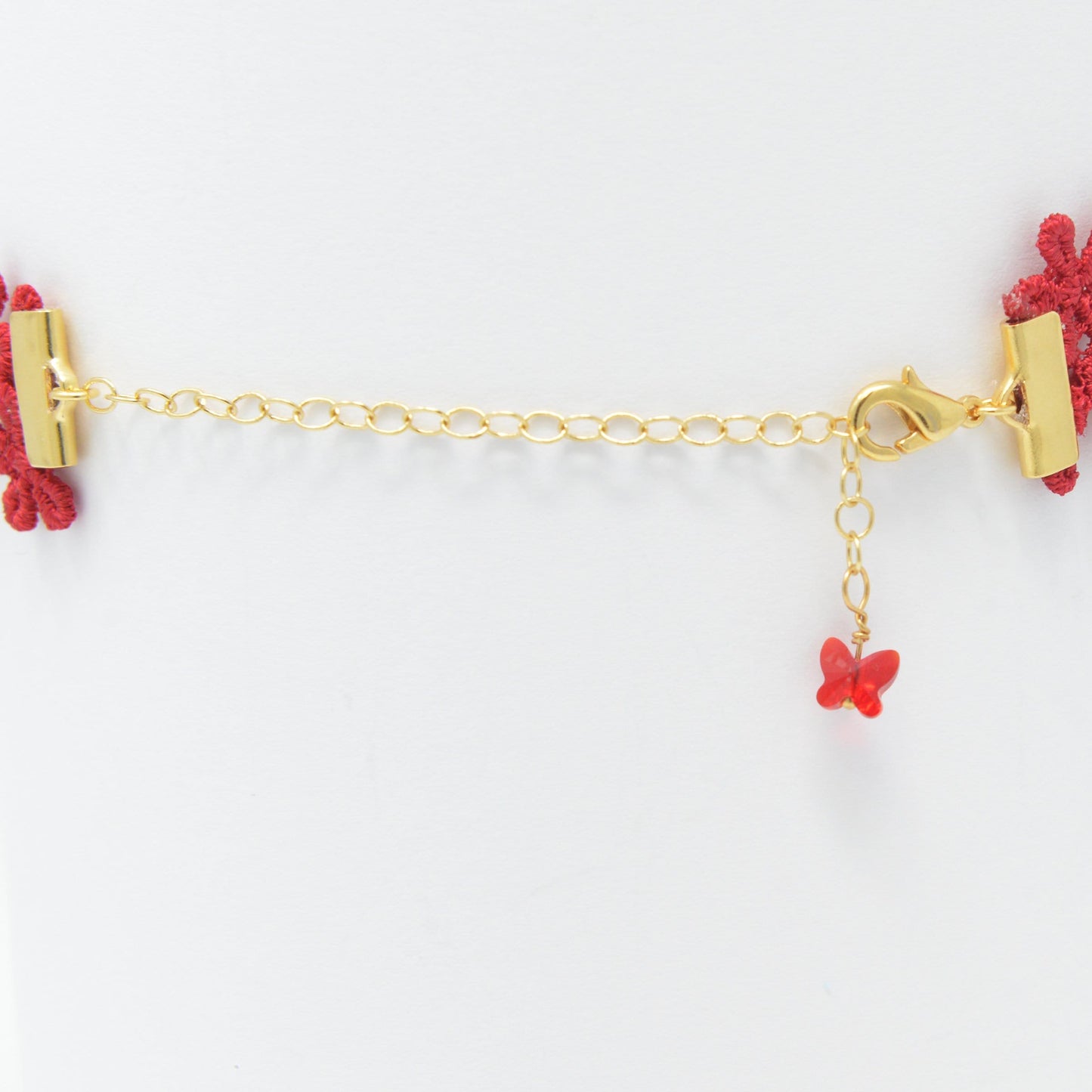 Gold Plated Brass Extender Chain with red crystal butterfly