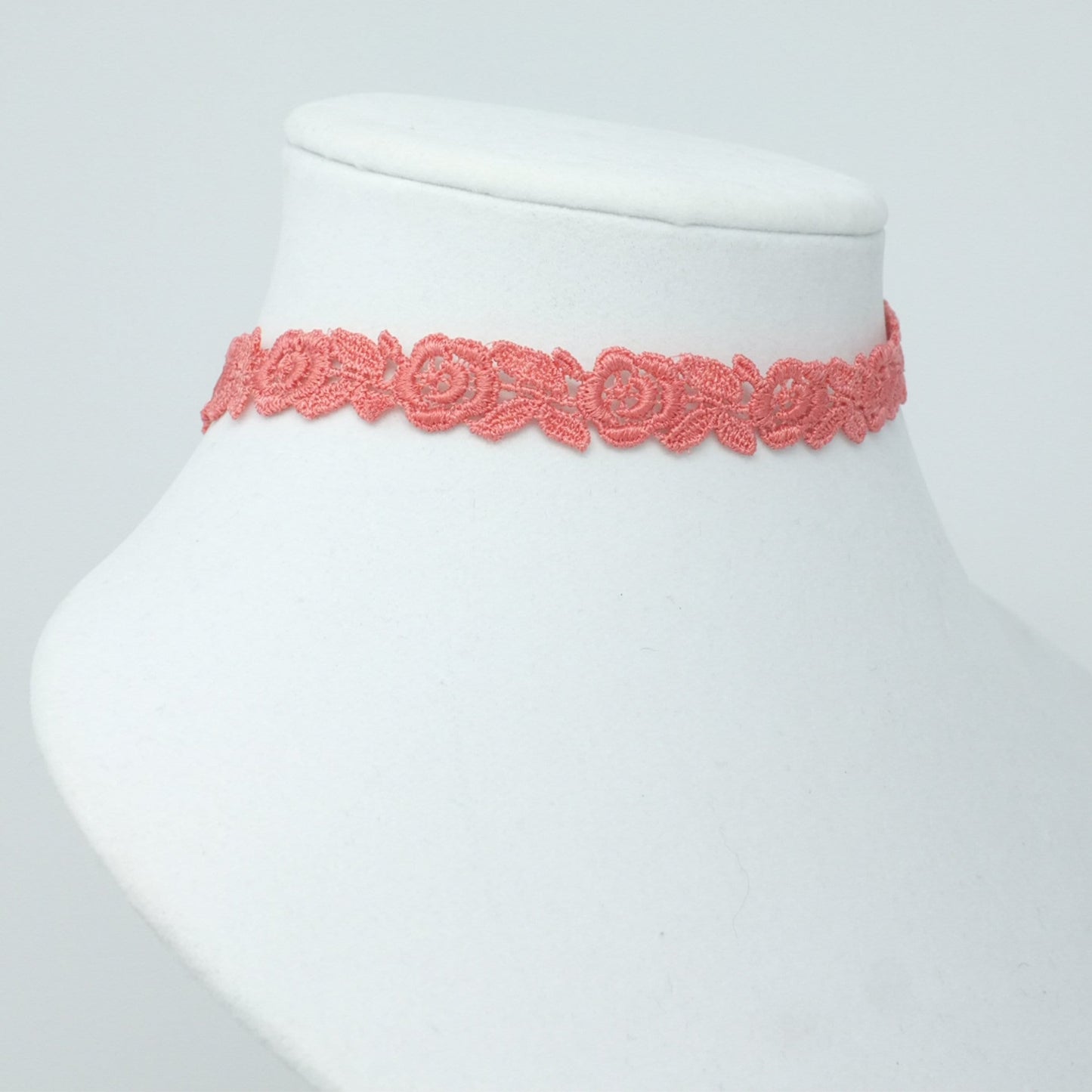 Pink Coral Flower Choker with Embroidered Choker