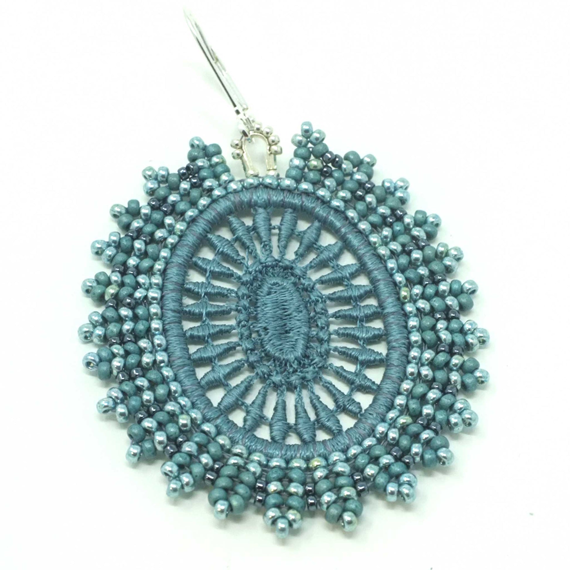 Lace Earring Beaded with Teal and Silver Beads