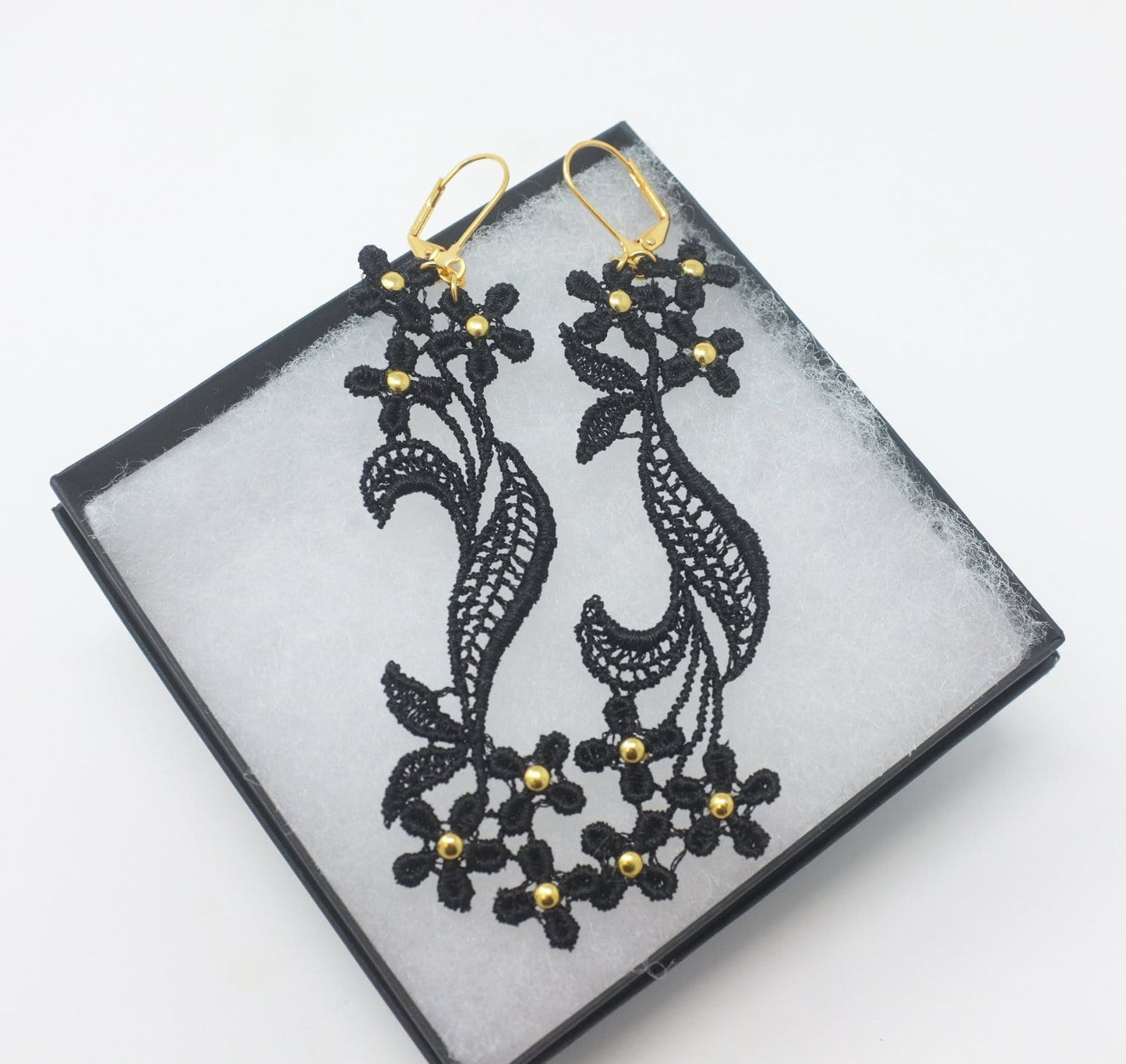 Maia Black Flower Dangle Earrings