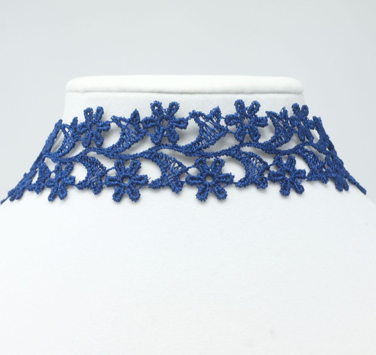Royal Blue Wide Lace Choker Collar with Floral Lace
