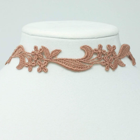 Unique Choker Necklace in Beige Color made with floral lace design