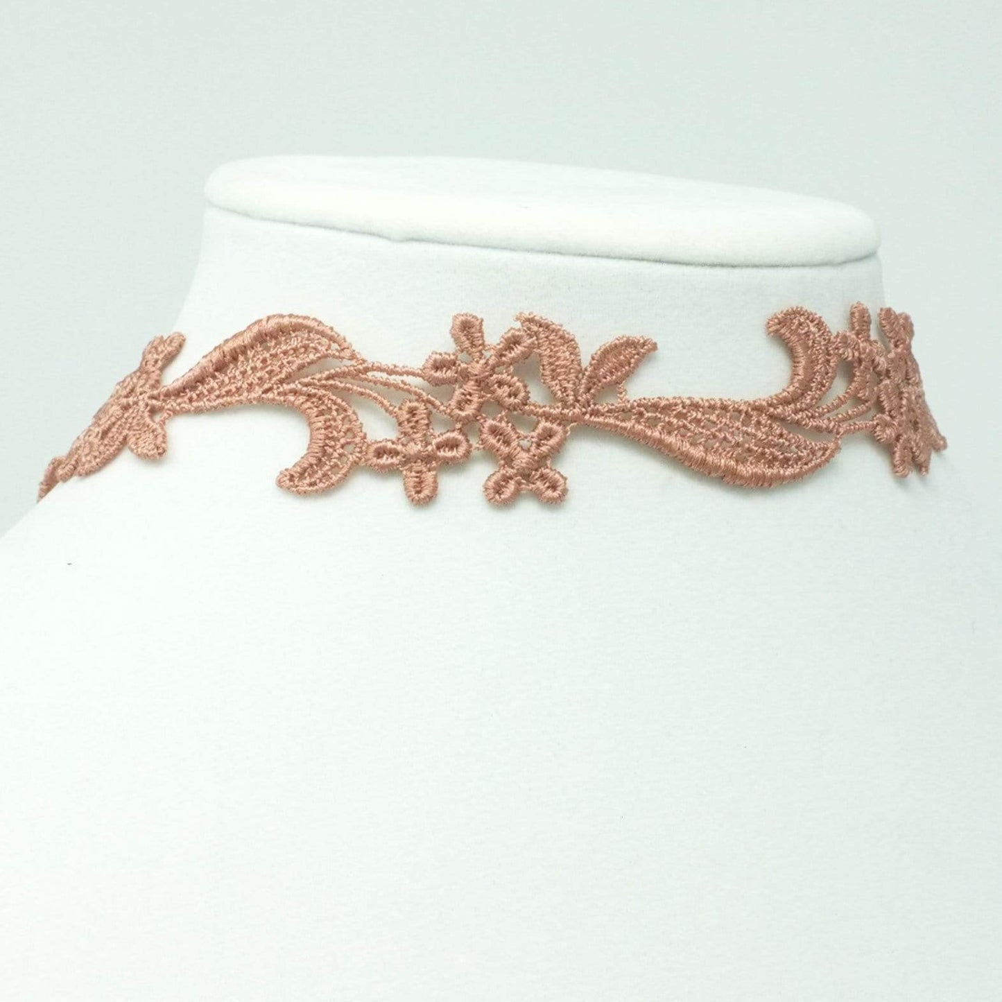 Beige Pink Lace Choker Necklace with Floral Lace