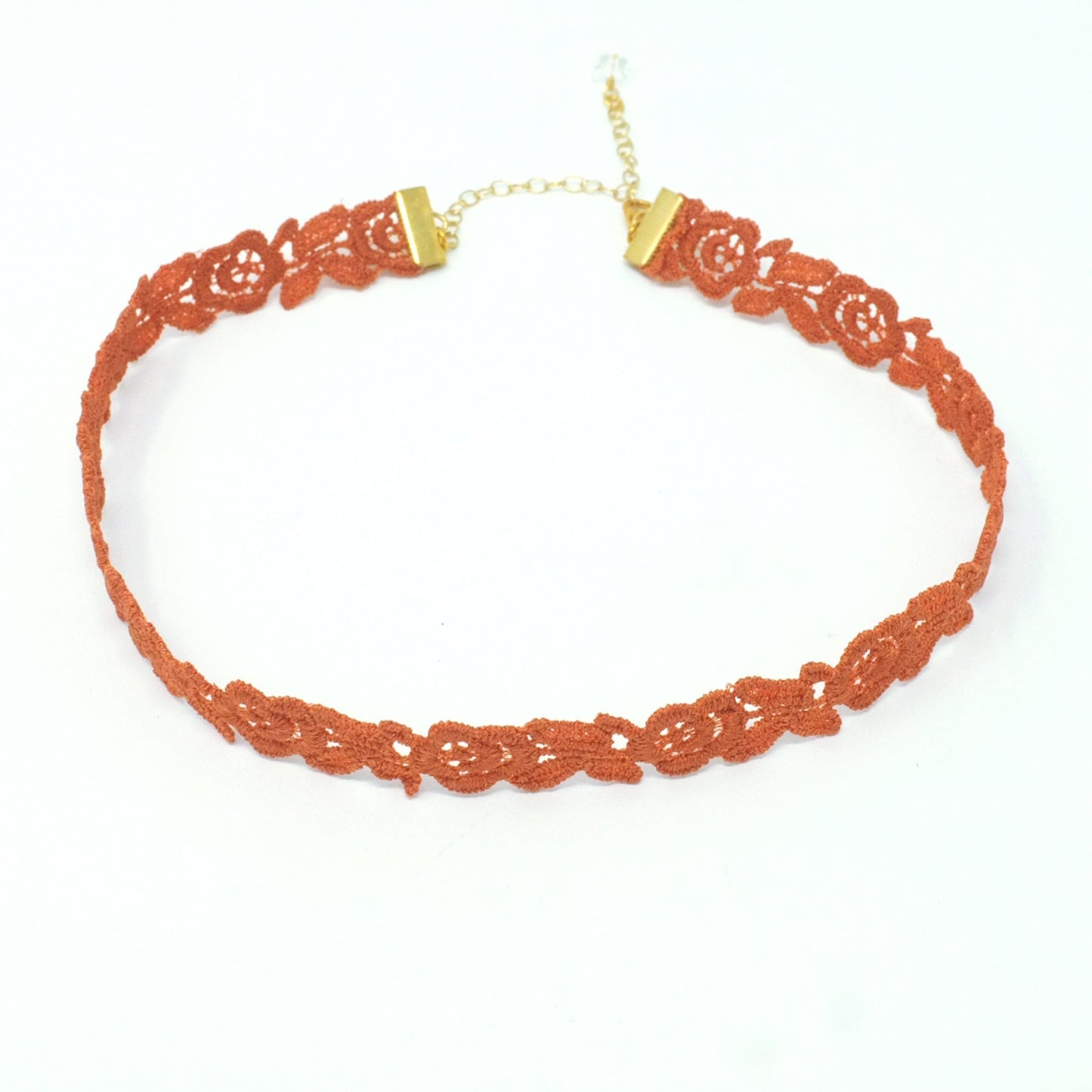lacy rose choker in dark orange color with gold clasp