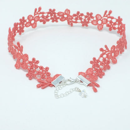 Astrid Daisy Lace Choker Necklace in Coral Pink
