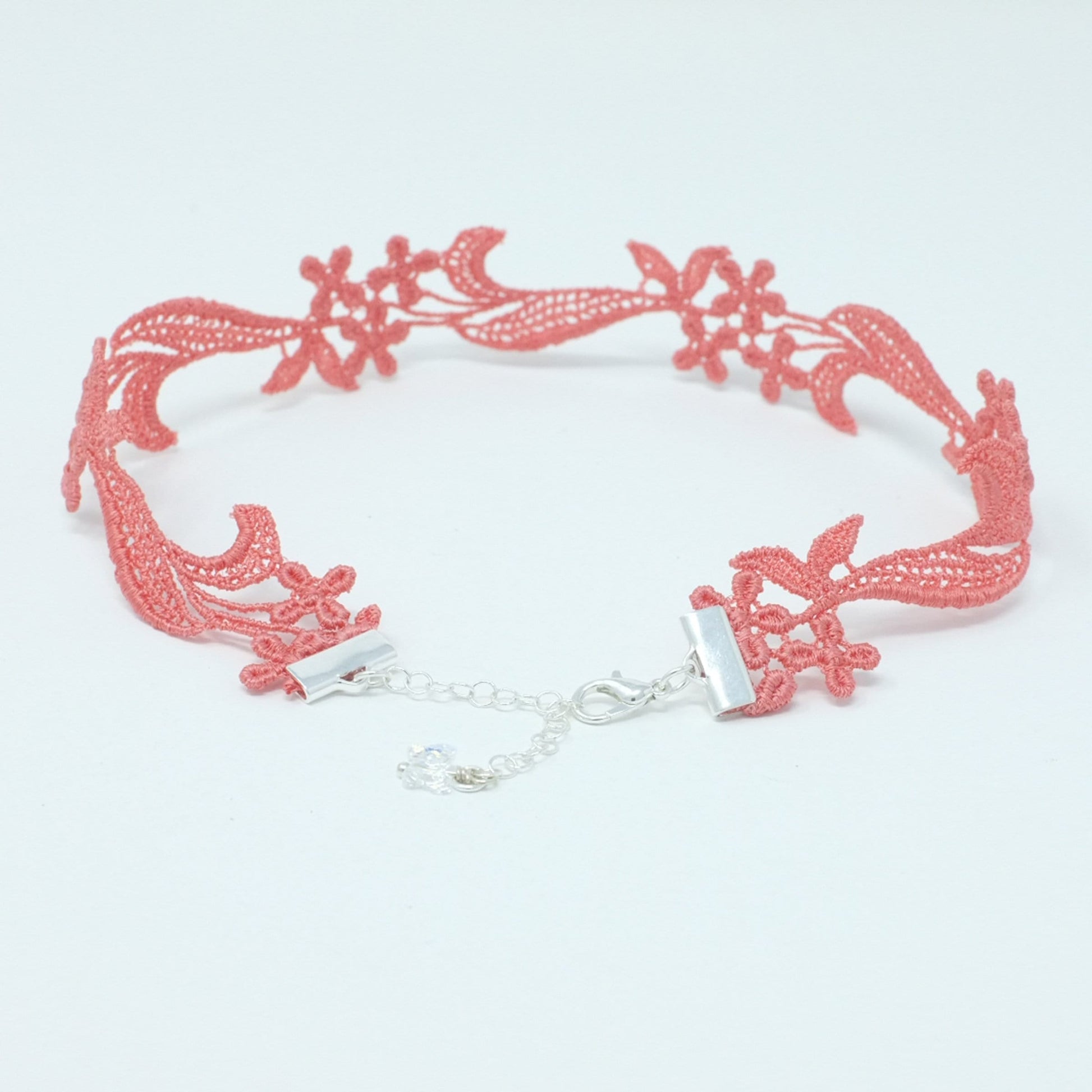 Coral Pink Choker with Silver Clasps