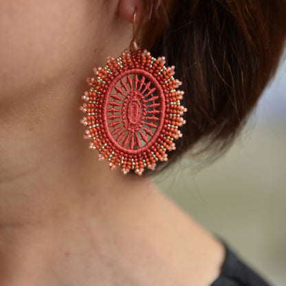 Sunset Bead Embroidered Lace Earrings