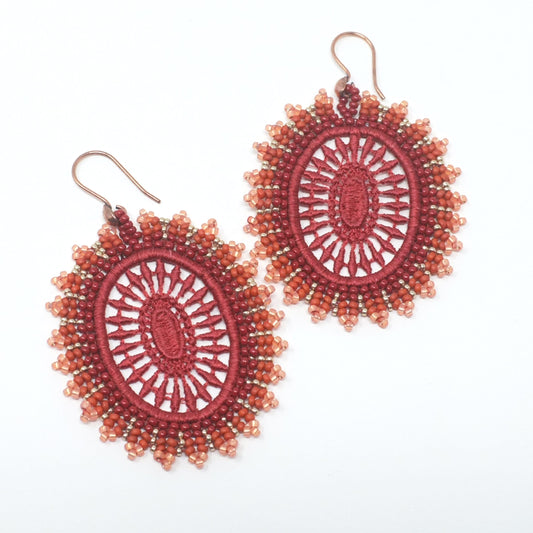Sunset Bead Embroidered Lace Earrings