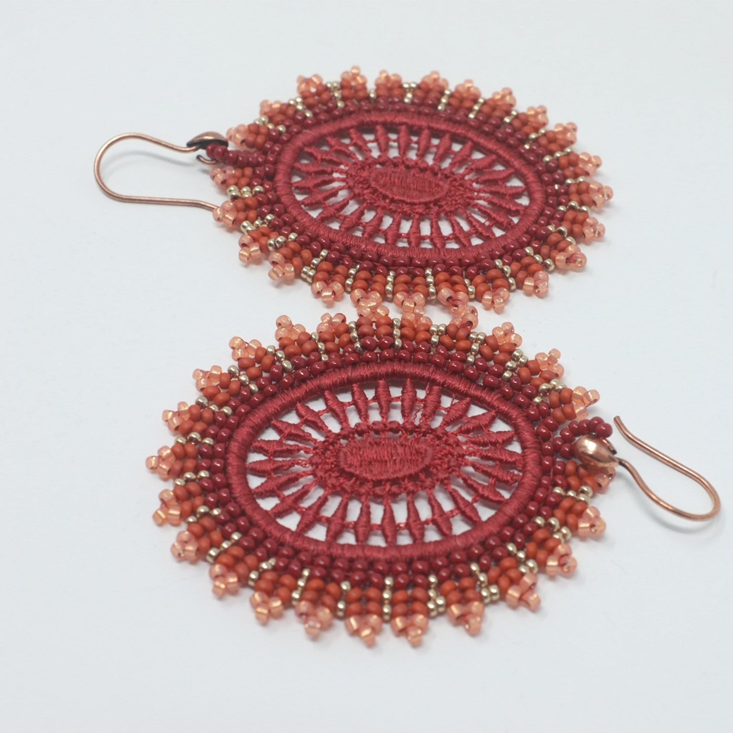 Sunset Bead Embroidered Lace Earrings