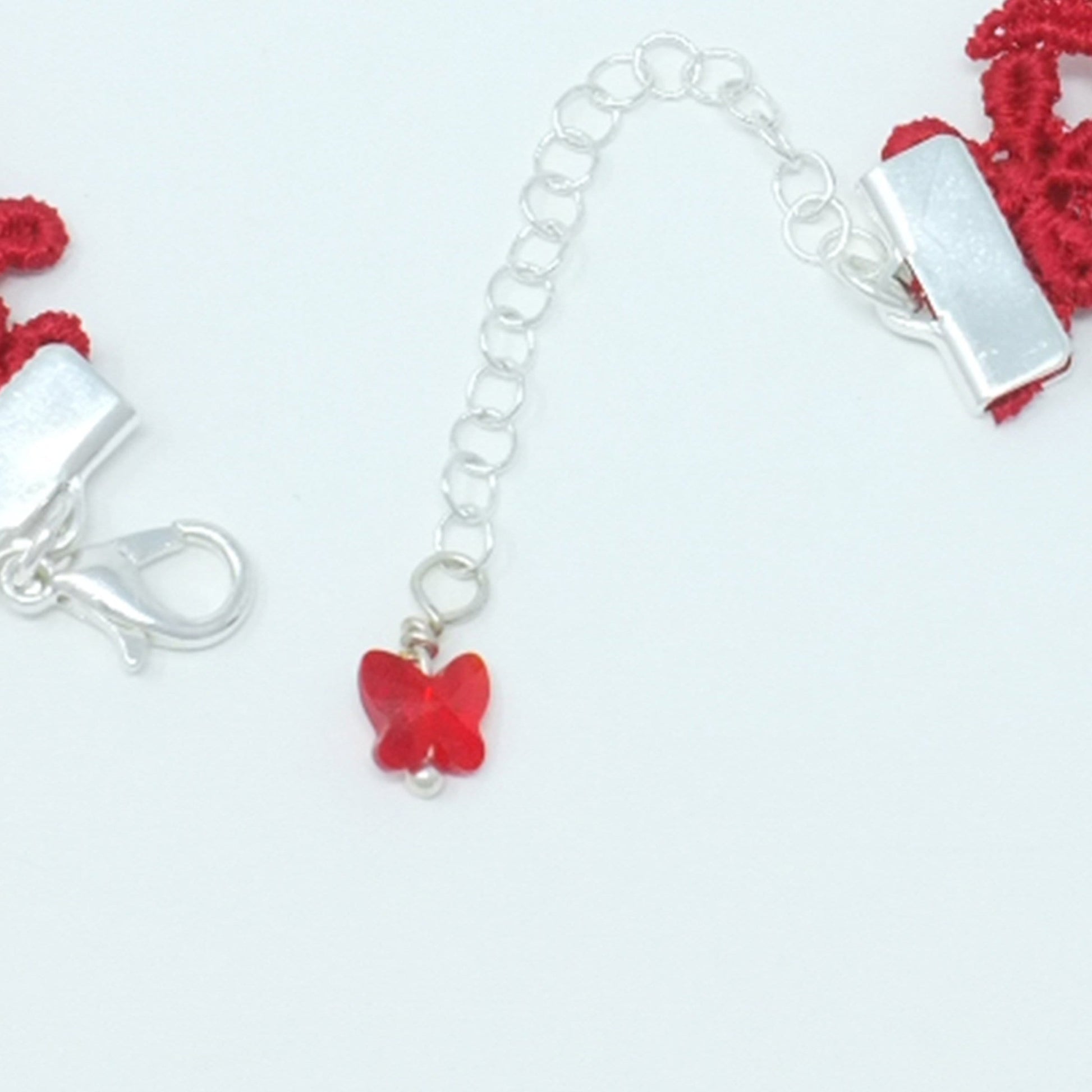 Silver Plated Brass Clasp and Red Butterfly Crystal Bead