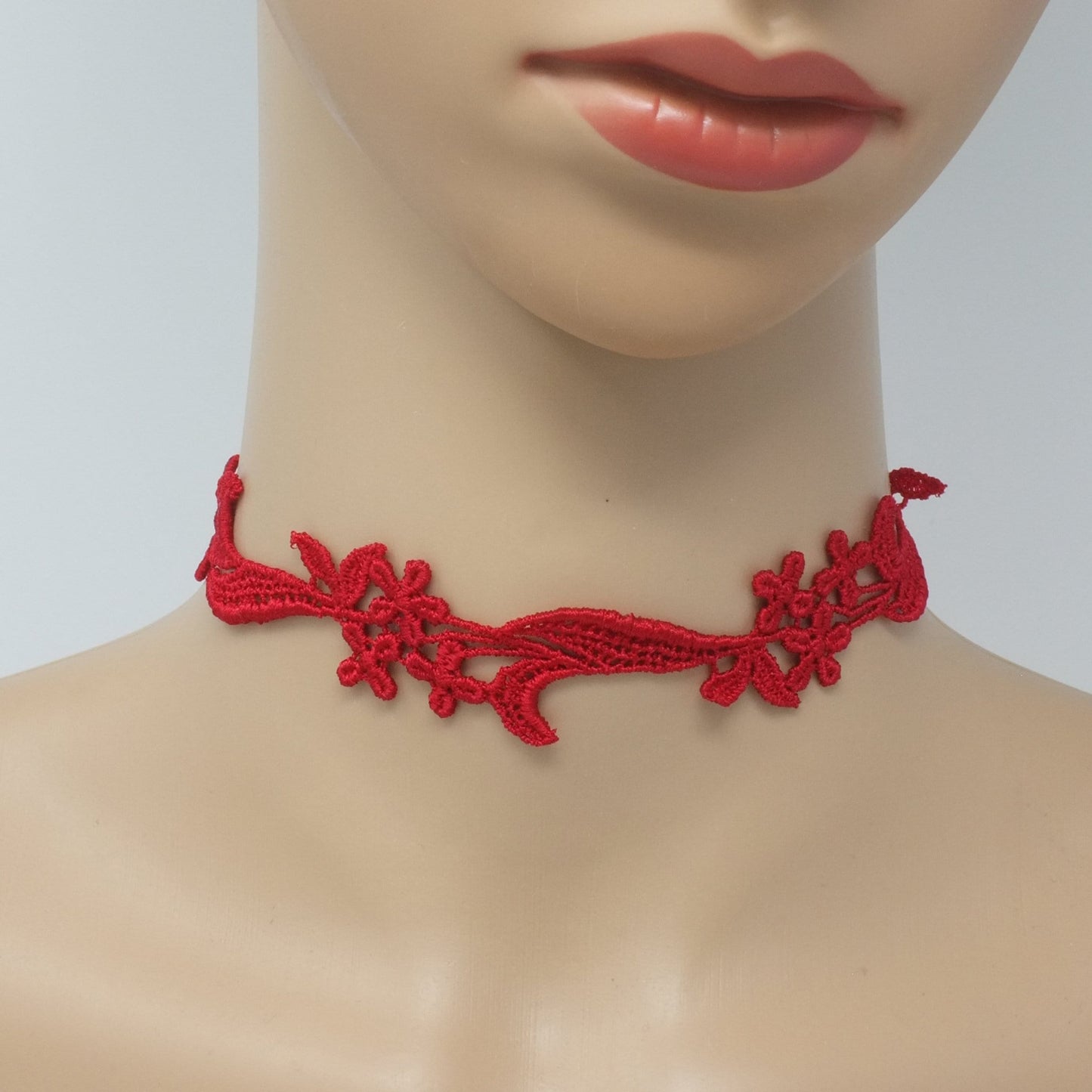 Classy Choker Necklace made with red floral lace.