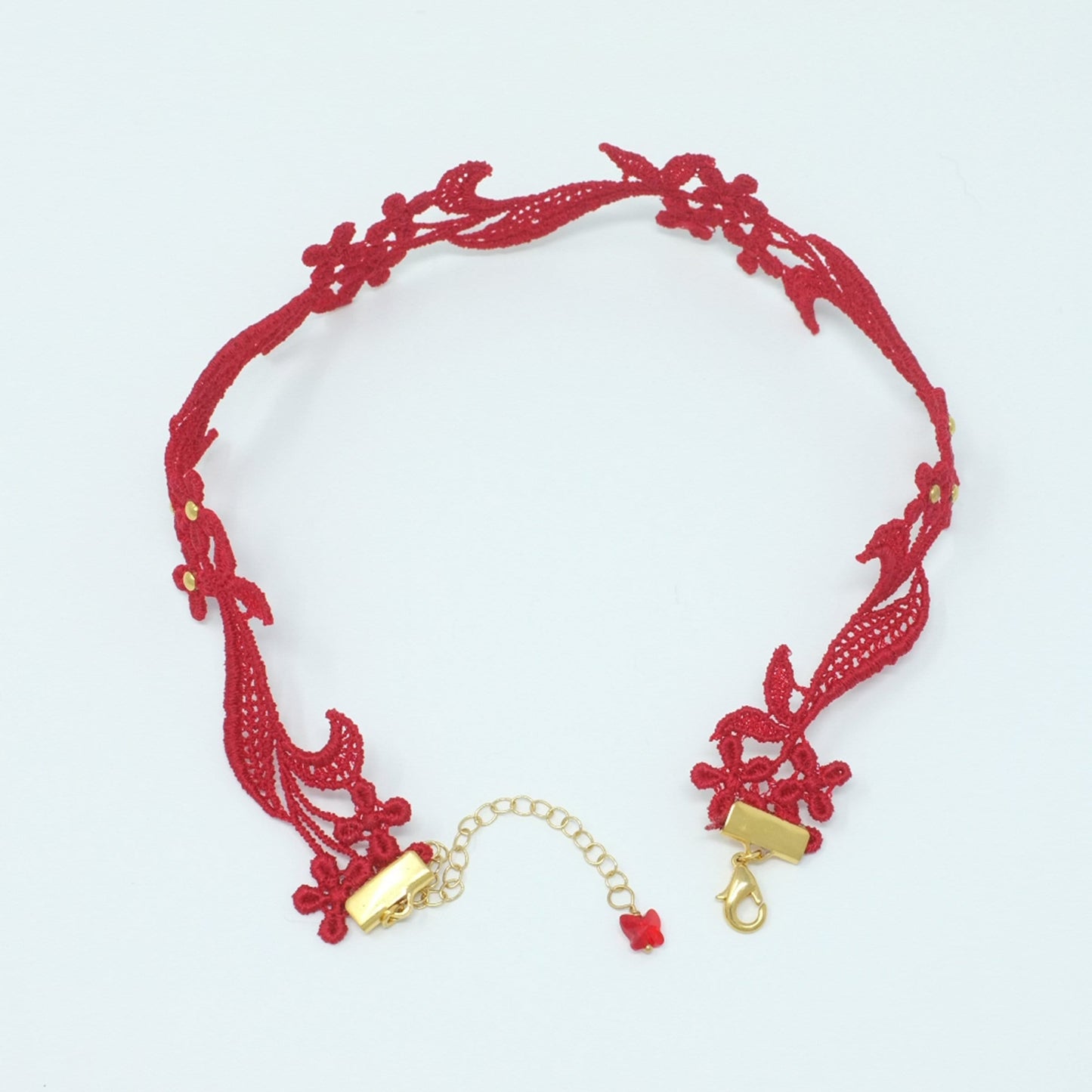 Red Choker Necklace with Gold Clasps