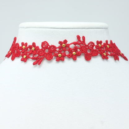Flower Choker Red and Gold