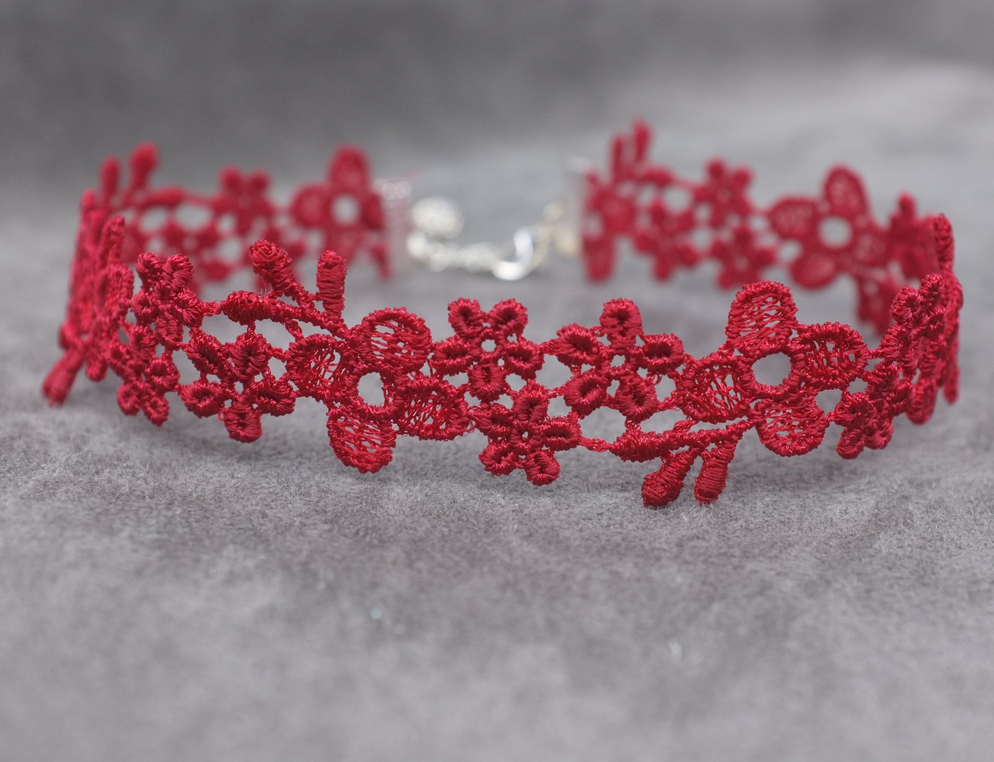 Red Floral choker with extender chain