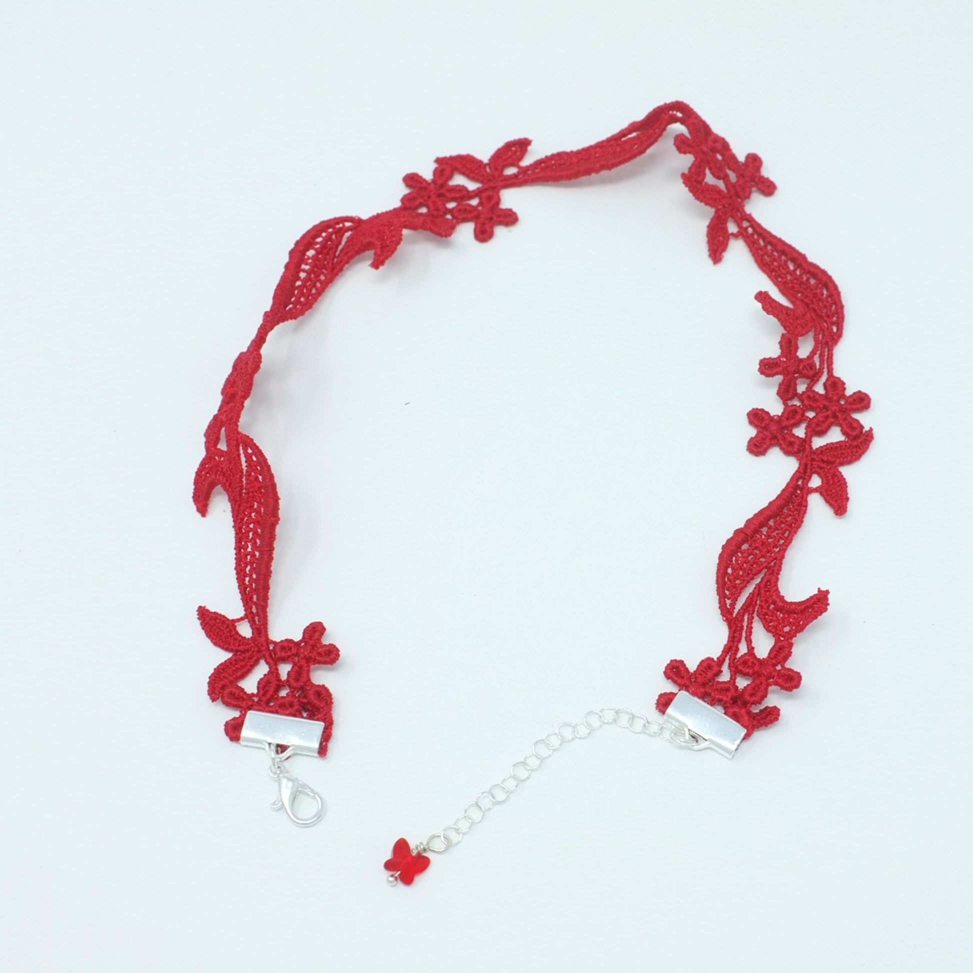 Red Sophia Lace Choker Necklace with silver metal closure