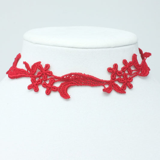 Red Sophia Lace Choker featuirng a unique floral lace design.