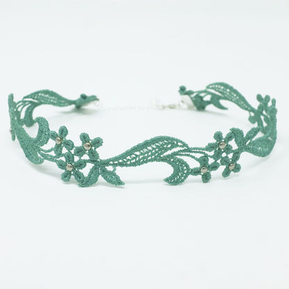 Seafoam Floral Choker with Silver Beads
