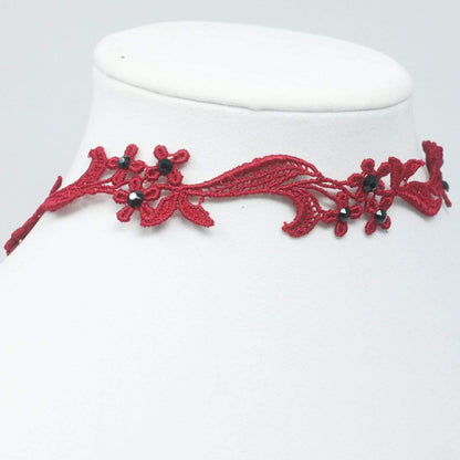 Red Lace Choker with crystals