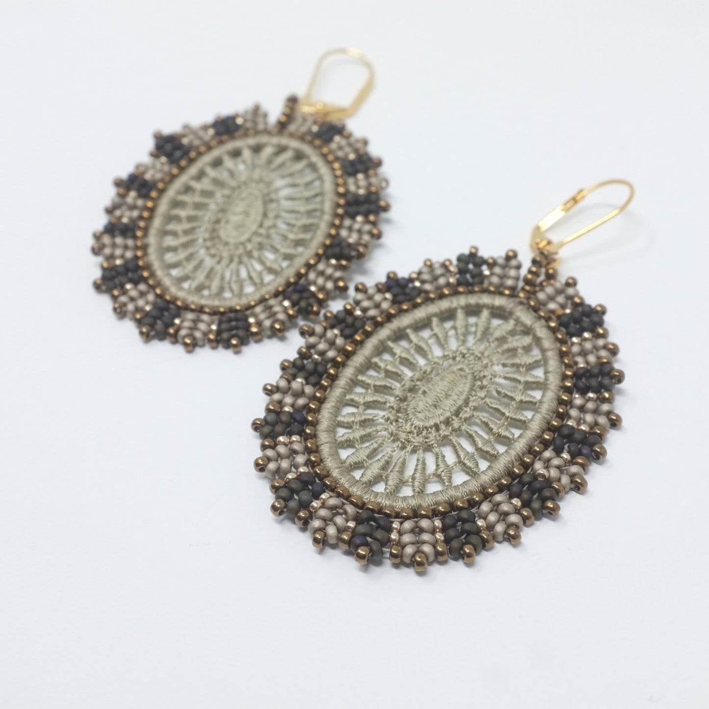 Solana Lace Drop Earrings in Matte Silver and Black