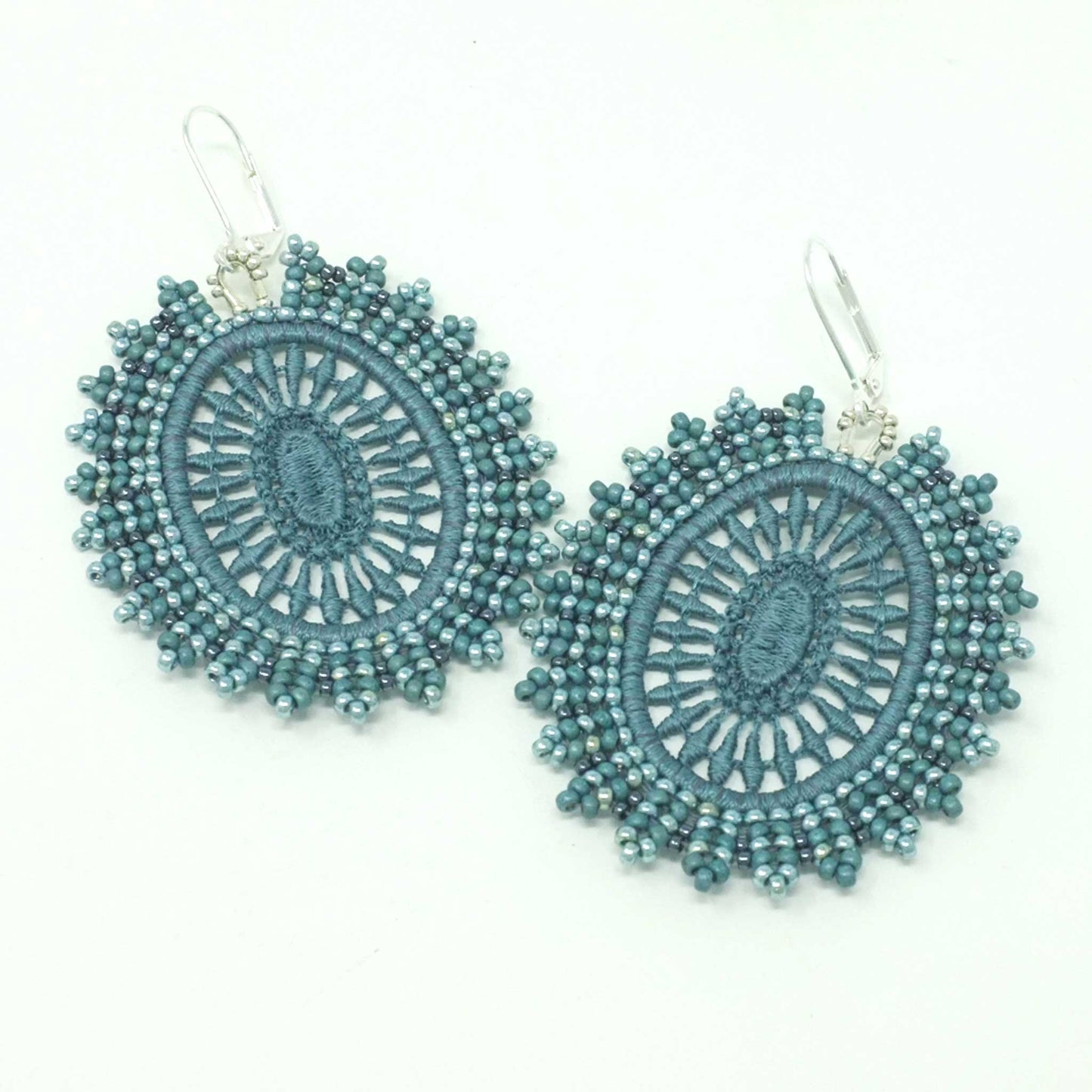 Teal and Silver Oval Drop Earrings