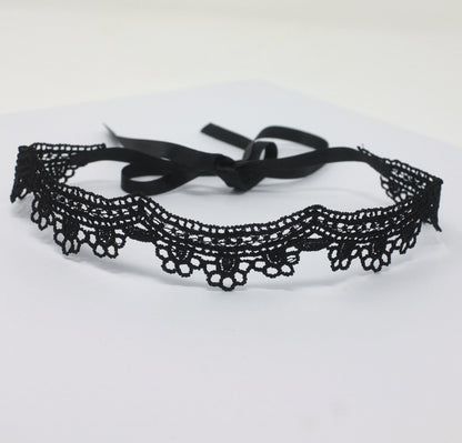 Black Choker Necklace with Scalloped Floral Edge