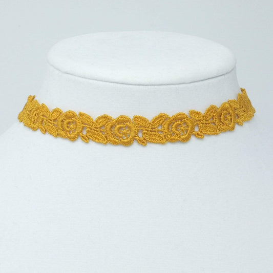 Yellow Flower Choker with Embroidered Roses