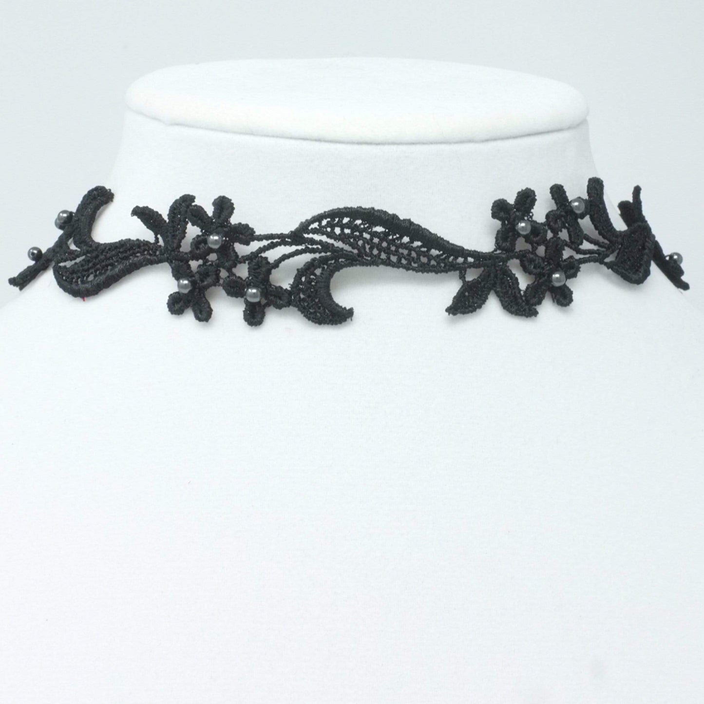 Black Choker with Black Pearls