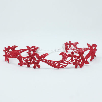 Red Lace Choker decorated with 2mm red crustal pearls