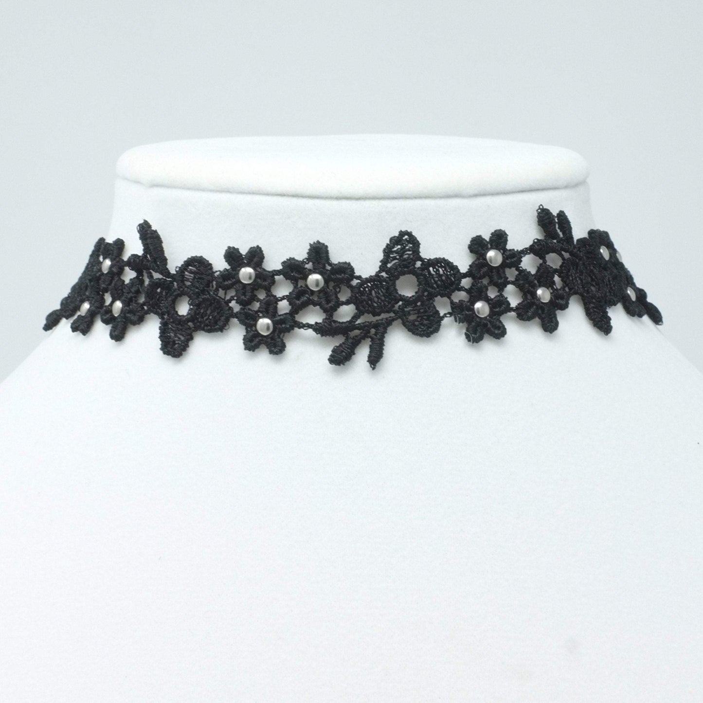 Silver and Black Flower Choker Necklace