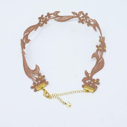 Beige and Gold Floral Lace Choker with Gold Clasp
