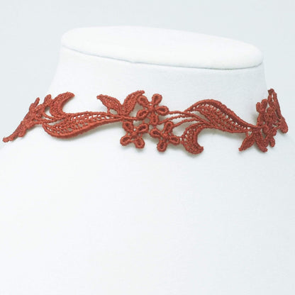 Burnt-Orange Lace Choker Necklace
