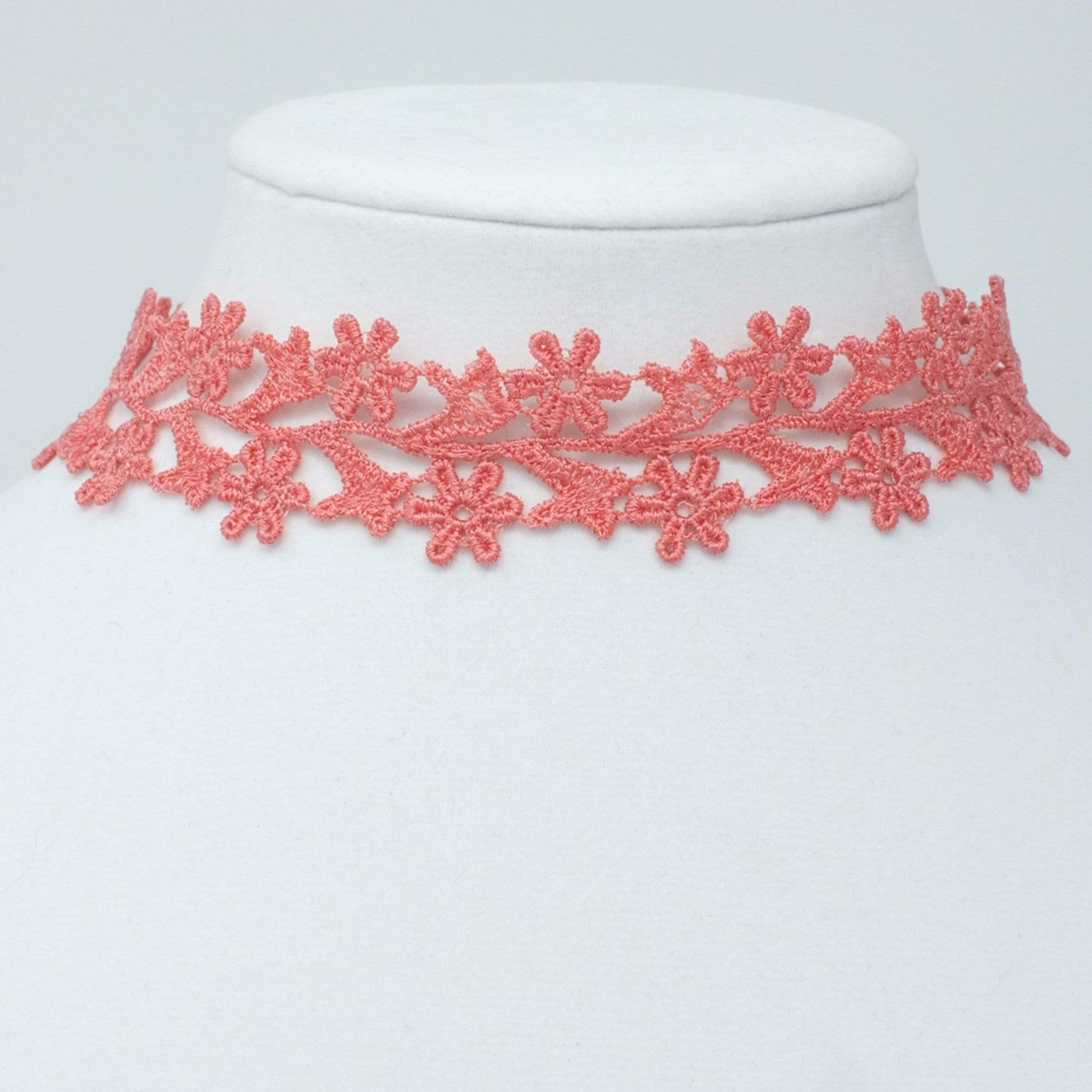 Wide Flower Choker for Woman. Salmon Pink Necklace