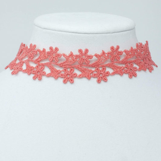 Wide Flower Choker for Woman. Salmon Pink Necklace